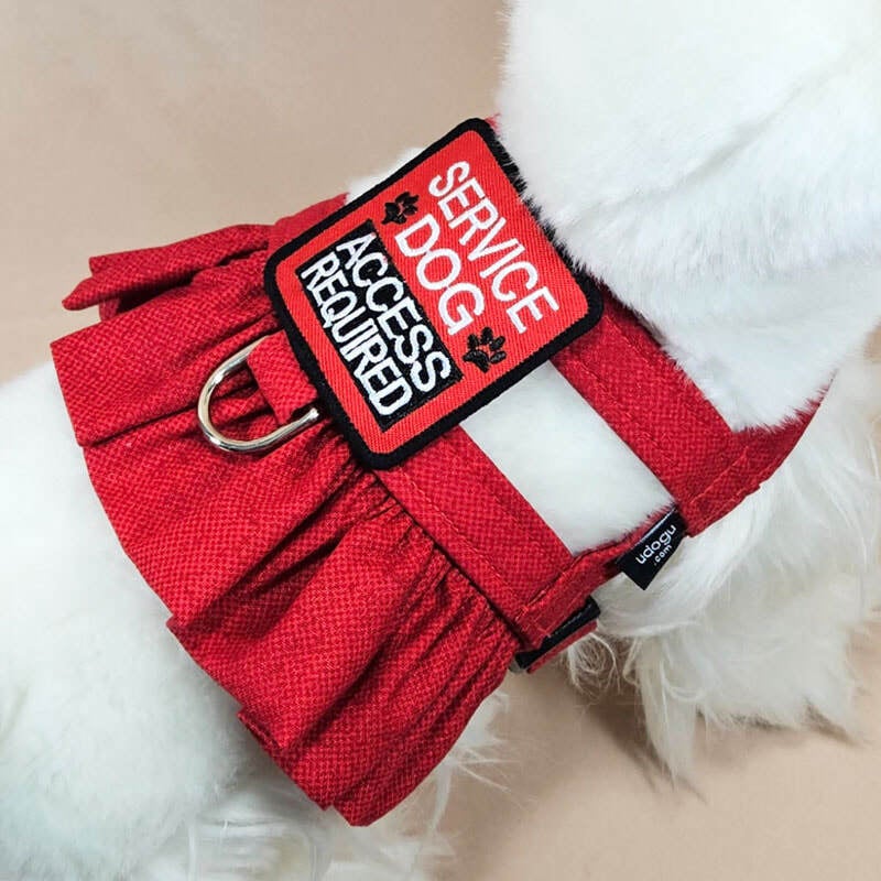 red solid service dog easy-on ruffle harness | UDogU LLC